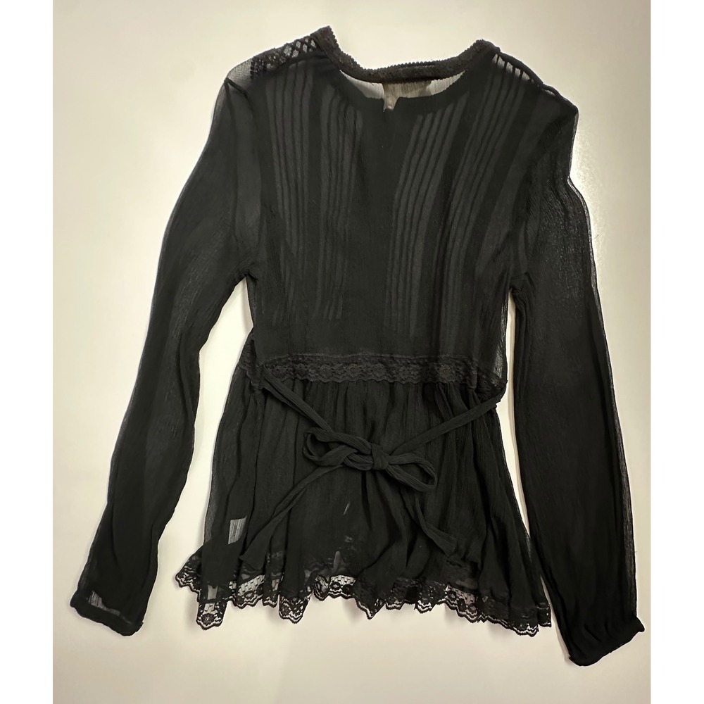 Y2K Hannah Jo Black Sheer Lace Silk Blouse Romantic Whimsigoth Babydoll Top XS/S - Picture 13 of 13